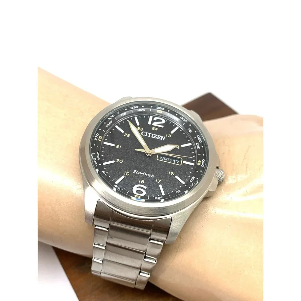 Citizen Men's Watch AW0110-58E Eco Drive Black Dial Day Date Silver Steel 44mm